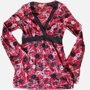 Anthropologie Sweet Pea Mesh Long Sleeve Floral Top